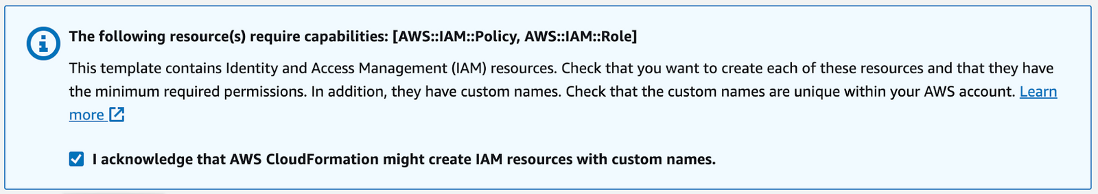 Acknowledging IAM resource creation before submitting the stack