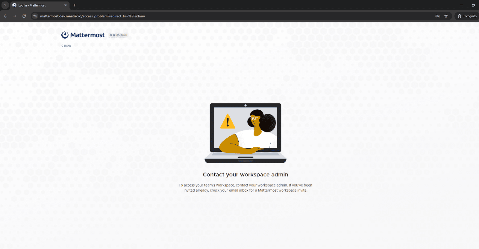 Unable to access the workspace