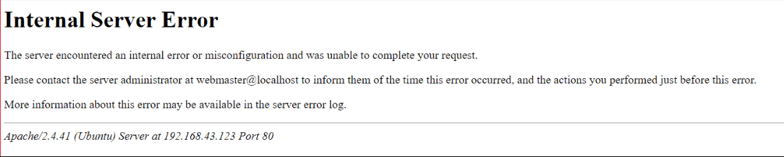 Apache HTTP 500 Internal Server Error page shown by the Moodle server