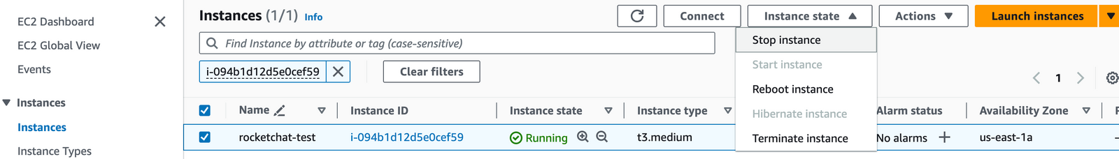 Stop instance